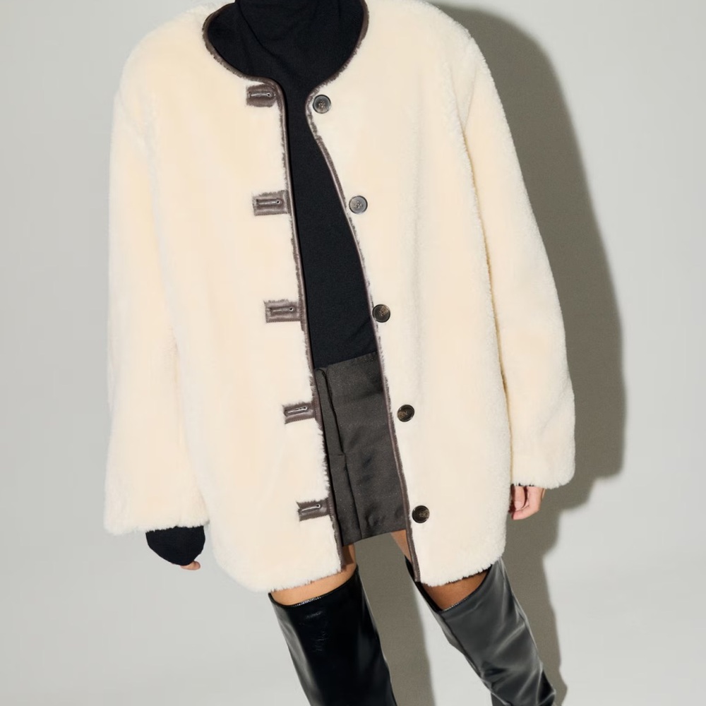 H&M Cream Button-Up Fleece Jacket